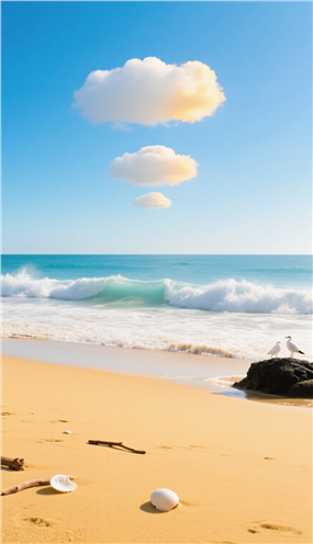 蓝天白云大海潮水沙滩贝壳图片